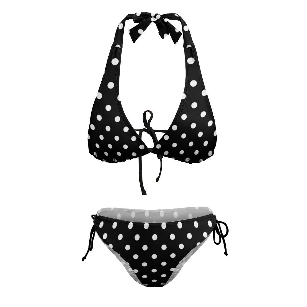 Black With White Polka Dots Plus Size Women's Two Piece Bikini