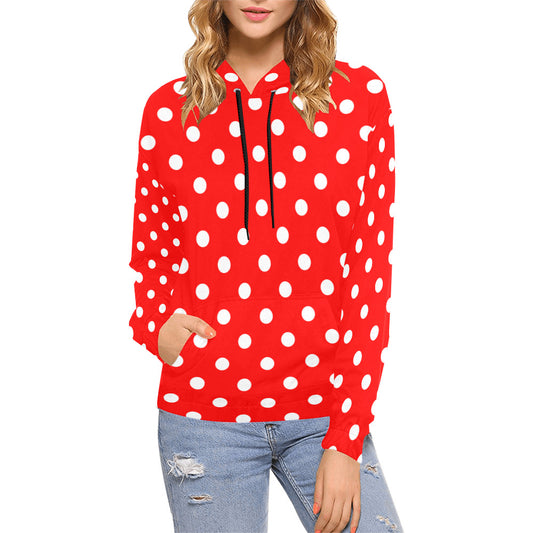 Red With White Polka Dots Hoodie for Women