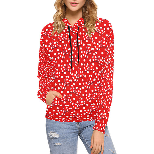 Red With White Polka Dot And Bows Hoodie for Women