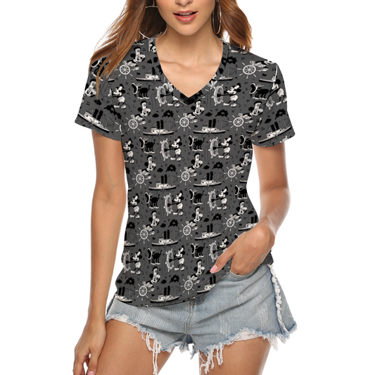 Steamboat Mickey Women's V-Neck T-Shirt