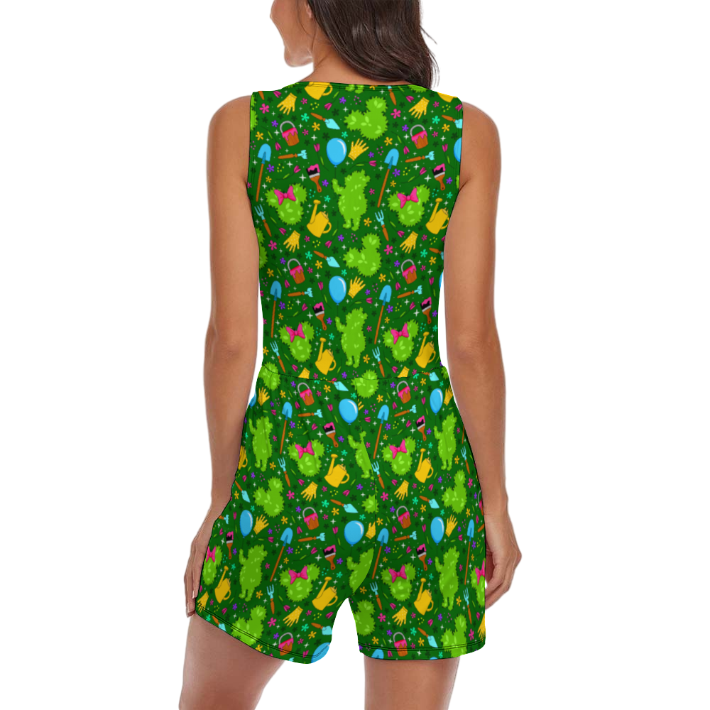 Flower And Garden Women's Sleeveless Jumpsuit Romper With Pockets
