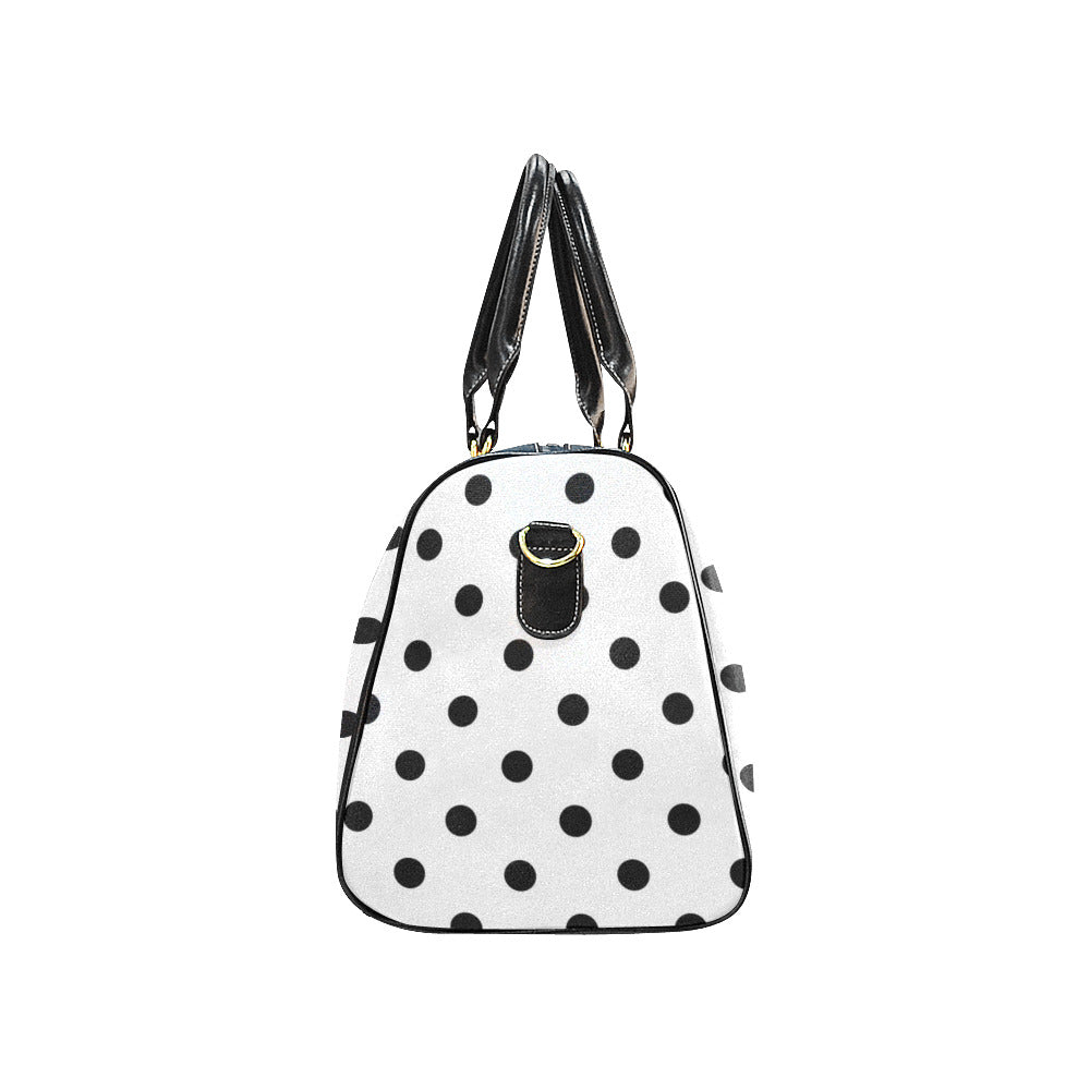 White With Black Polka Dots Waterproof Luggage Travel Bag