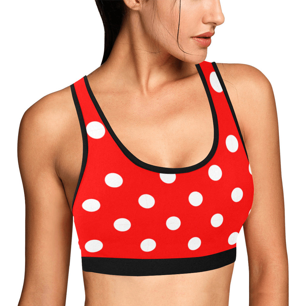 Red With White Polka Dots Women's Sports Bra