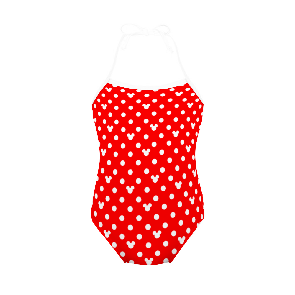 Red With White Mickey Polka Dots Girl's Halter One Piece Swimsuit