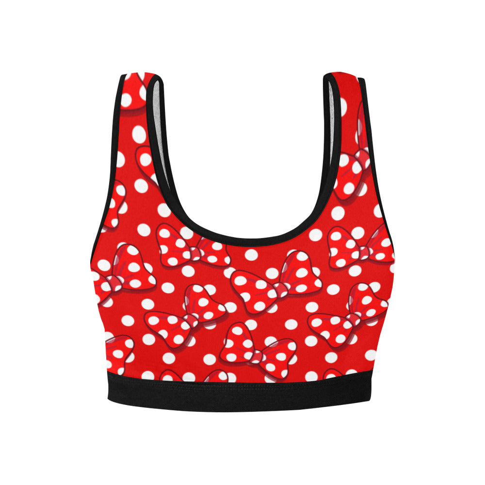 Red With White Polka Dot And Bows Women's Sports Bra