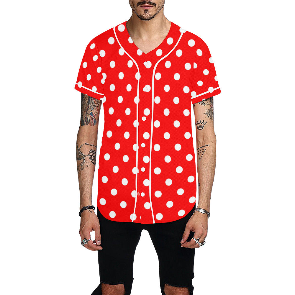 Red With White Polka Dots Baseball Jersey
