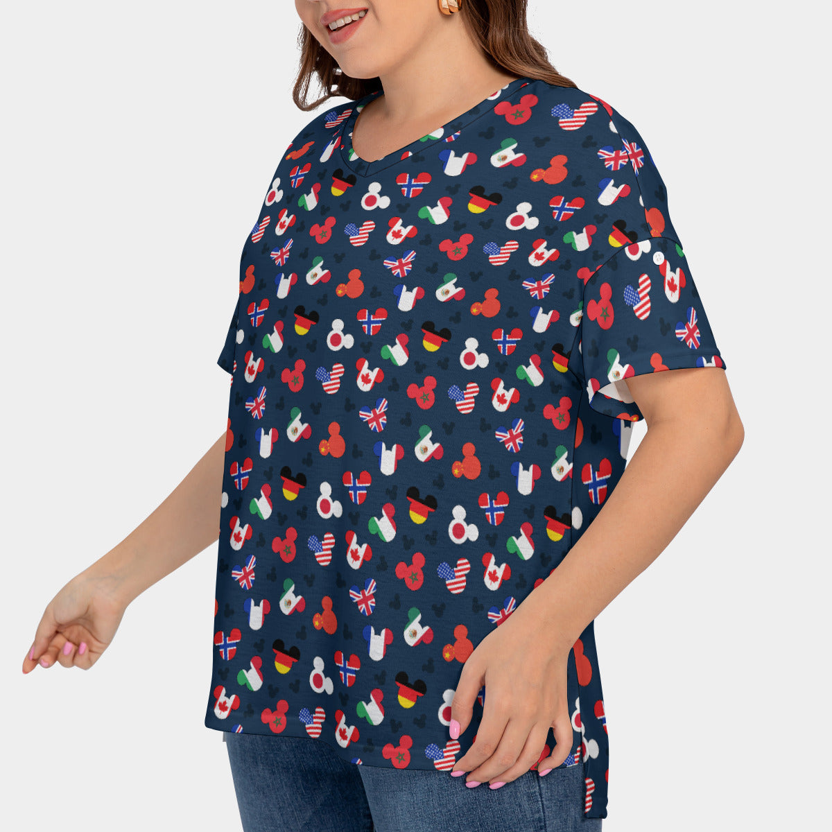 Mickey Flags Women's Plus Size Short Sleeve T-shirt With Sleeve Loops