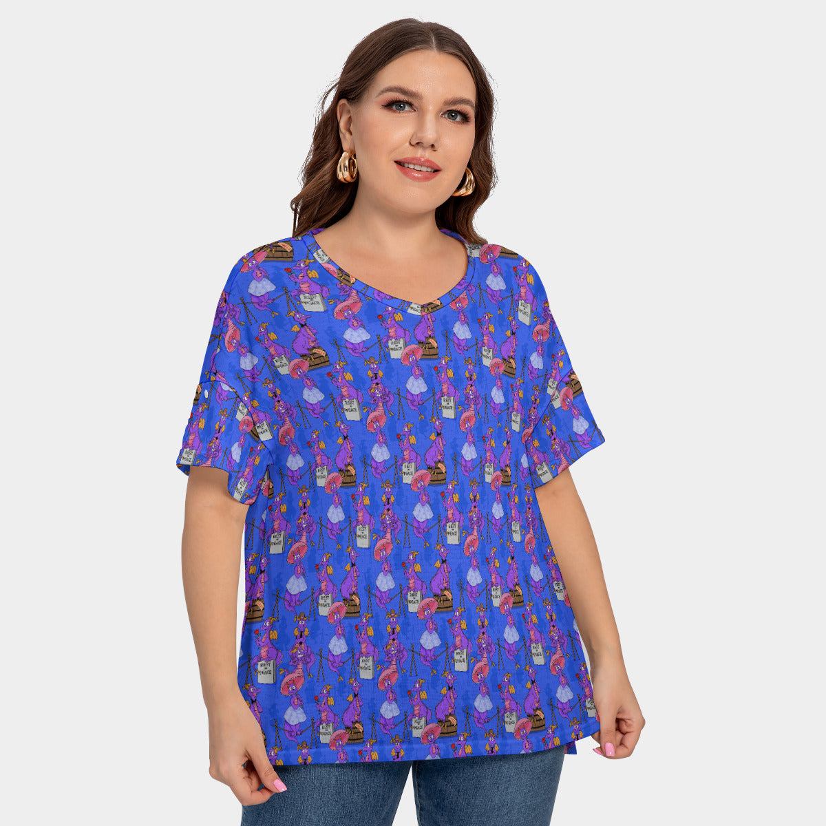 Haunted Mansion Figment Women's Plus Size Short Sleeve T-shirt With Sleeve Loops