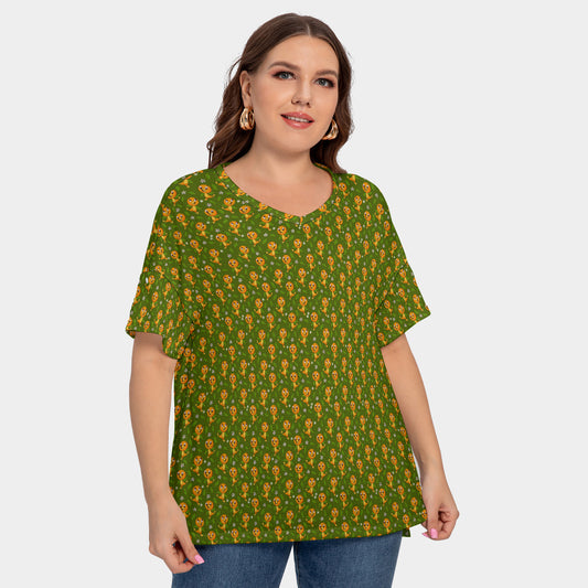 Orange Bird Women's Plus Size Short Sleeve T-shirt With Sleeve Loops