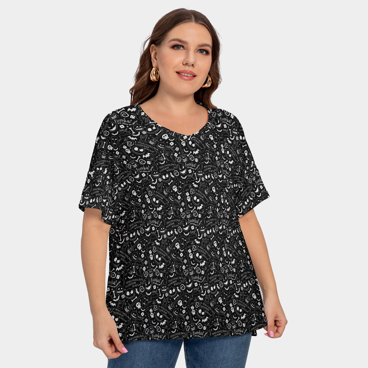 Everybody Scream Women's Plus Size Short Sleeve T-shirt With Sleeve Loops
