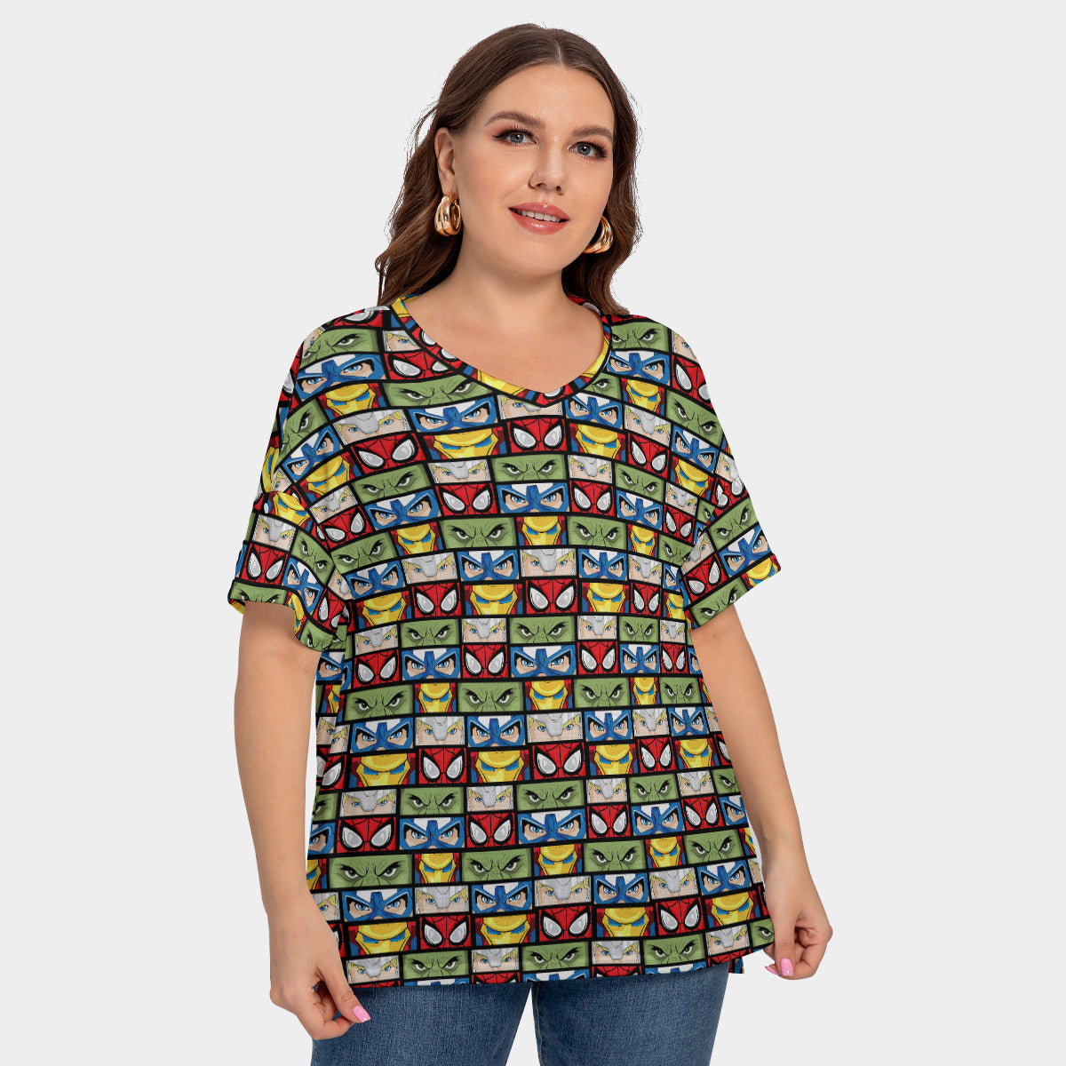 Super Heroes Eyes Women's Plus Size Short Sleeve T-shirt With Sleeve Loops