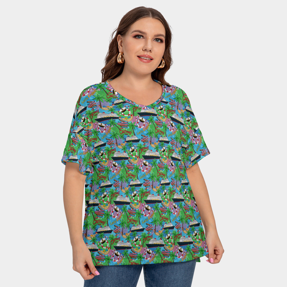 Let's Cruise Women's Plus Size Short Sleeve T-shirt With Sleeve Loops