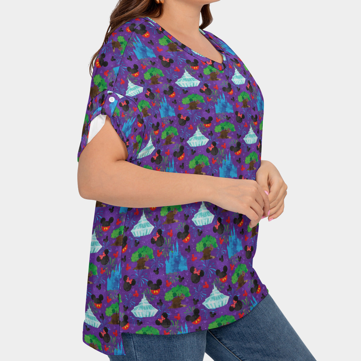 Park Hopper Fireworks Women's Plus Size Short Sleeve T-shirt With Sleeve Loops