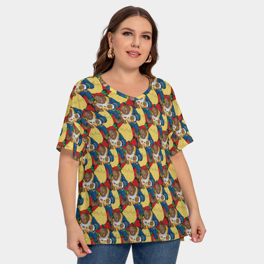 Dancing Beauty Women's Plus Size Short Sleeve T-shirt With Sleeve Loops