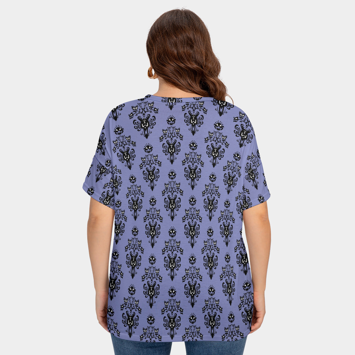 Haunted Mansion Wallpaper Women's Plus Size Short Sleeve T-shirt With Sleeve Loops