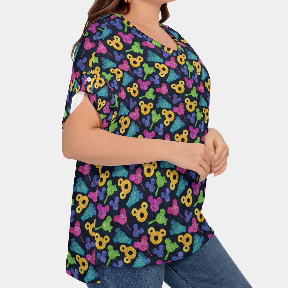 Glitter Park Snacks Women's Plus Size Short Sleeve T-shirt With Sleeve Loops