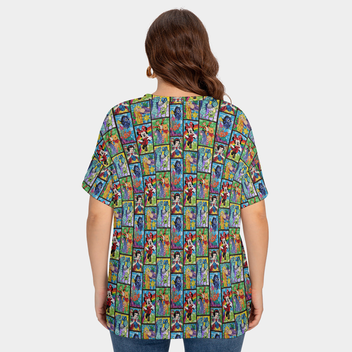 Stained Glass Characters Women's Plus Size Short Sleeve T-shirt With Sleeve Loops