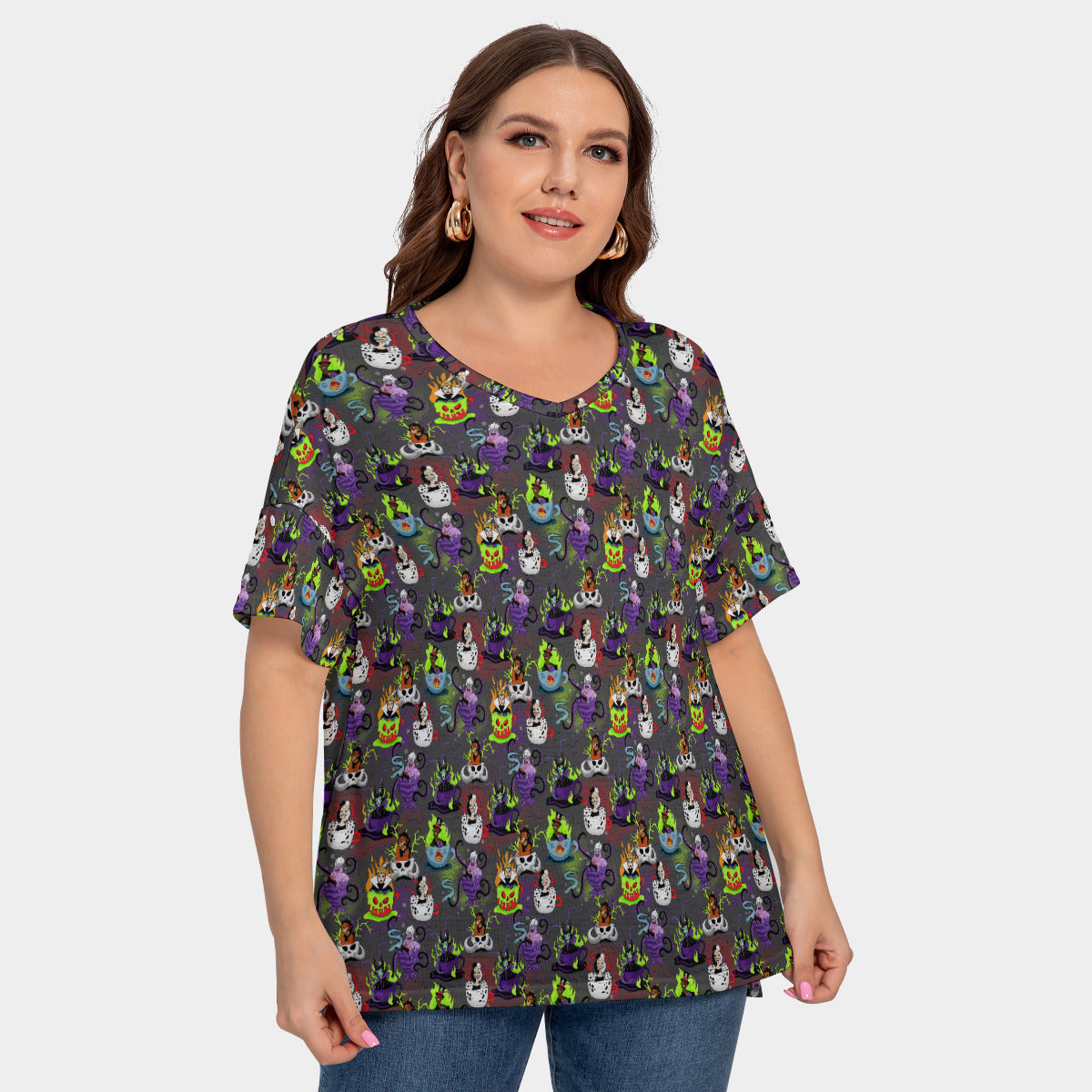 Villain Teacups Women's Plus Size Short Sleeve T-shirt With Sleeve Loops