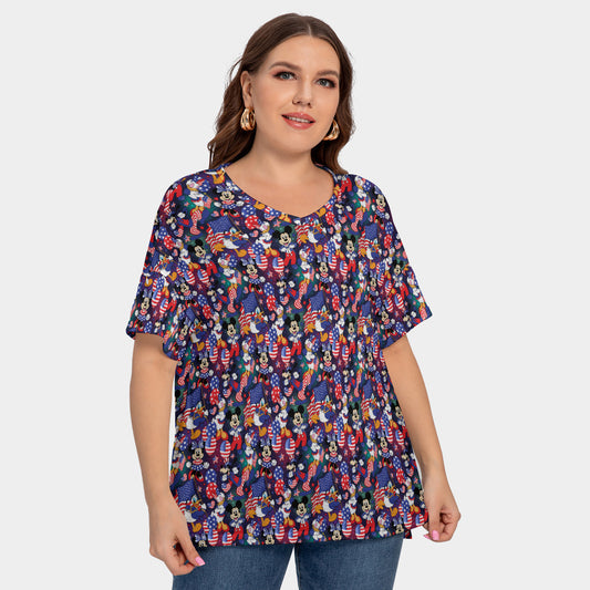 America Women's Plus Size Short Sleeve T-shirt With Sleeve Loops