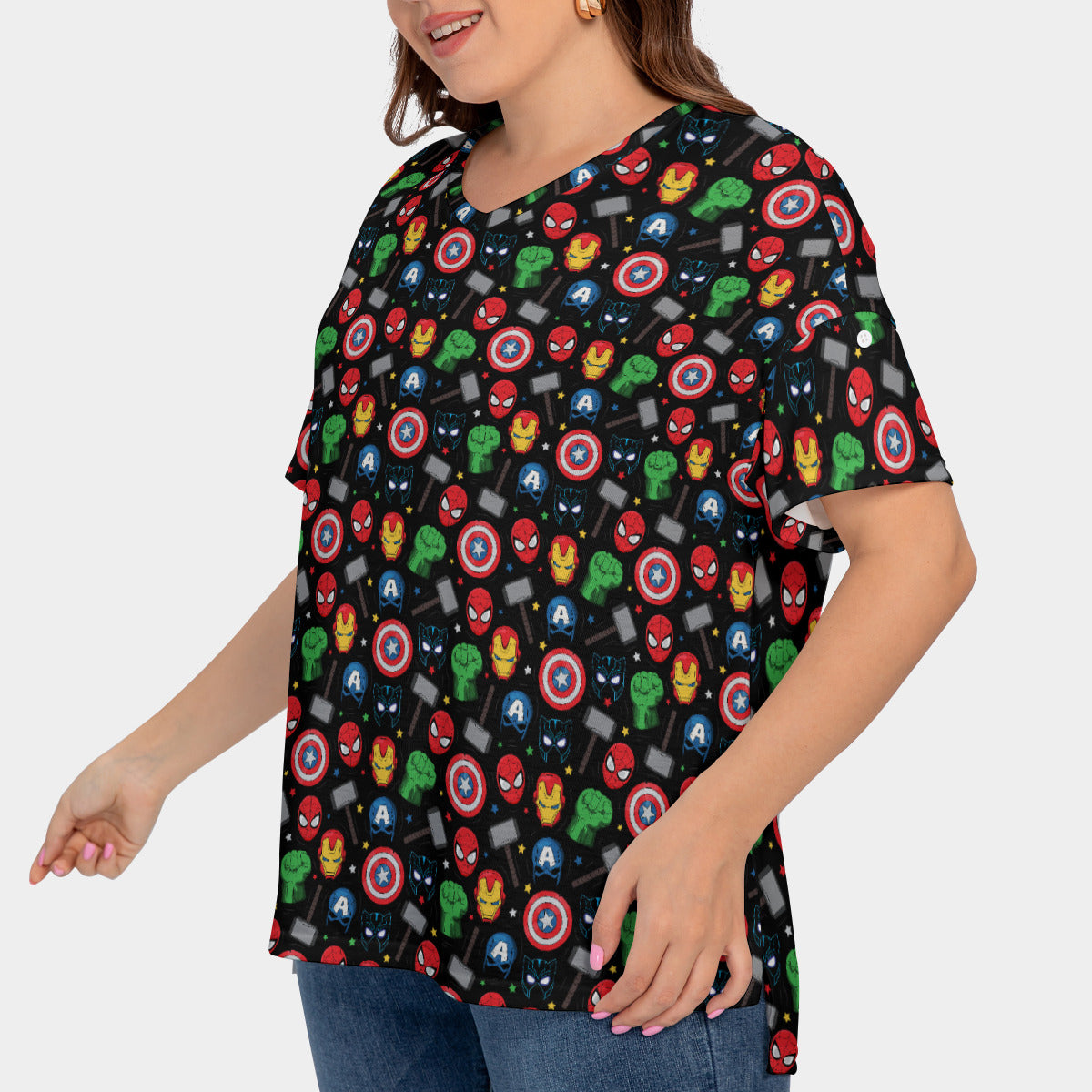 Super Heroes Women's Plus Size Short Sleeve T-shirt With Sleeve Loops