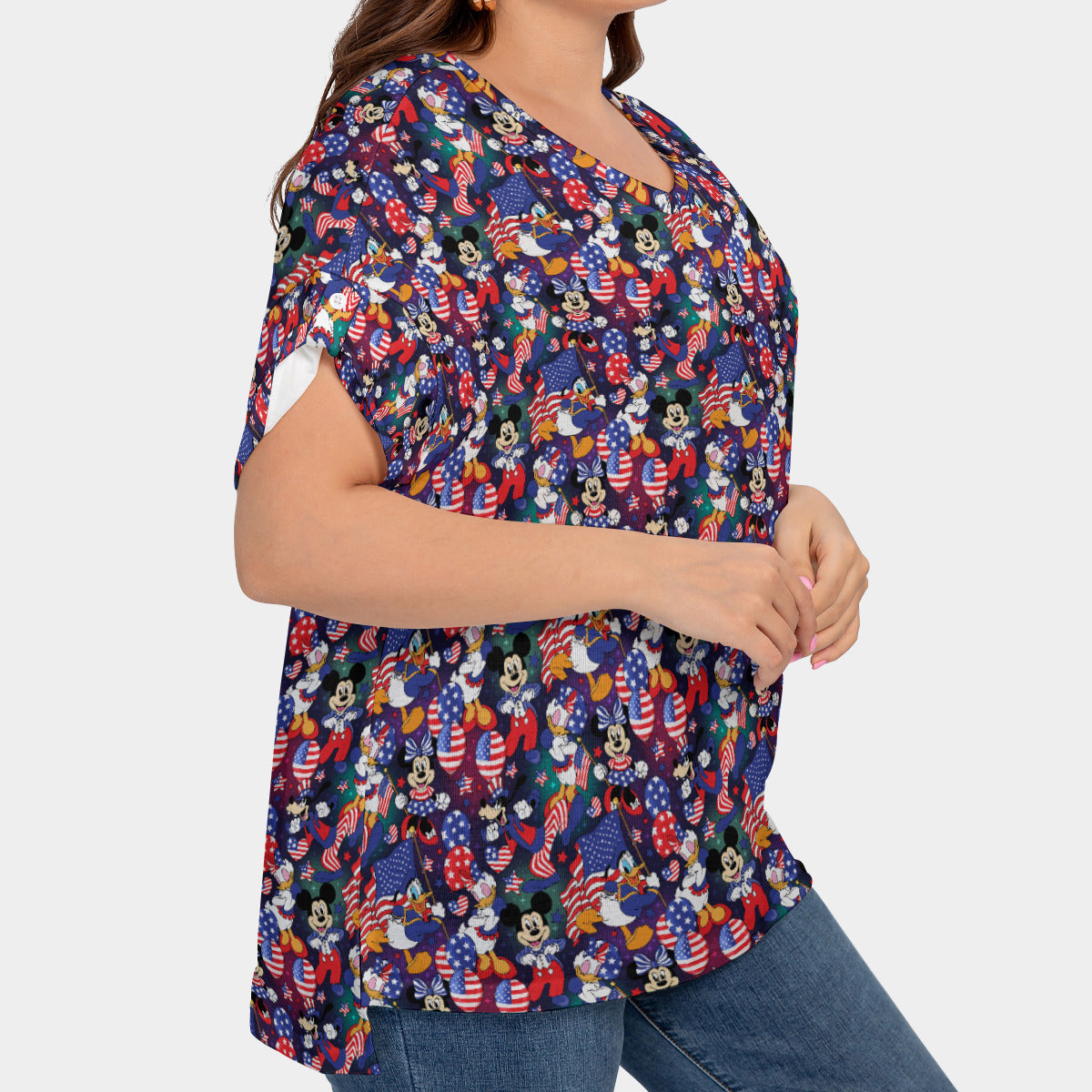 America Women's Plus Size Short Sleeve T-shirt With Sleeve Loops