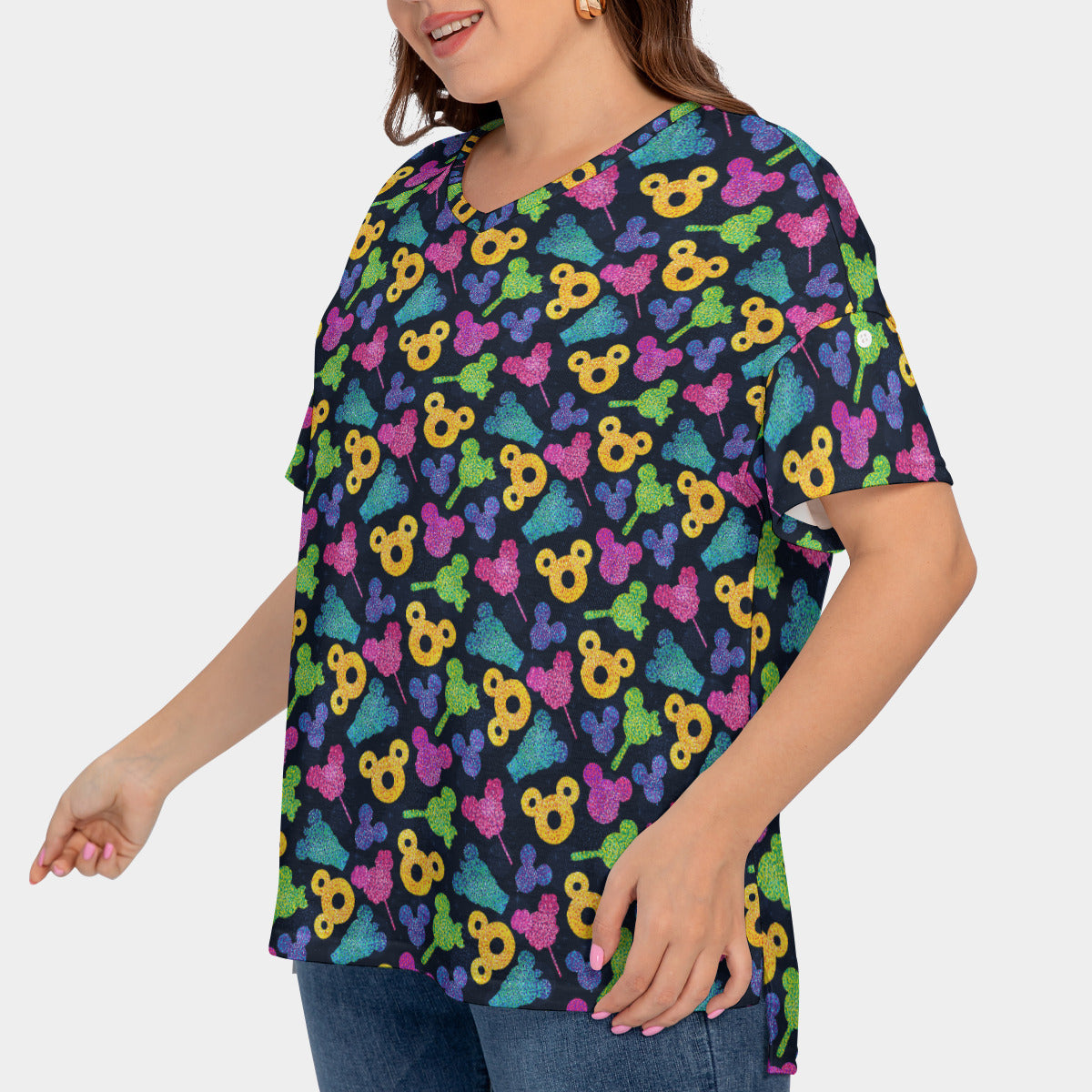 Glitter Park Snacks Women's Plus Size Short Sleeve T-shirt With Sleeve Loops