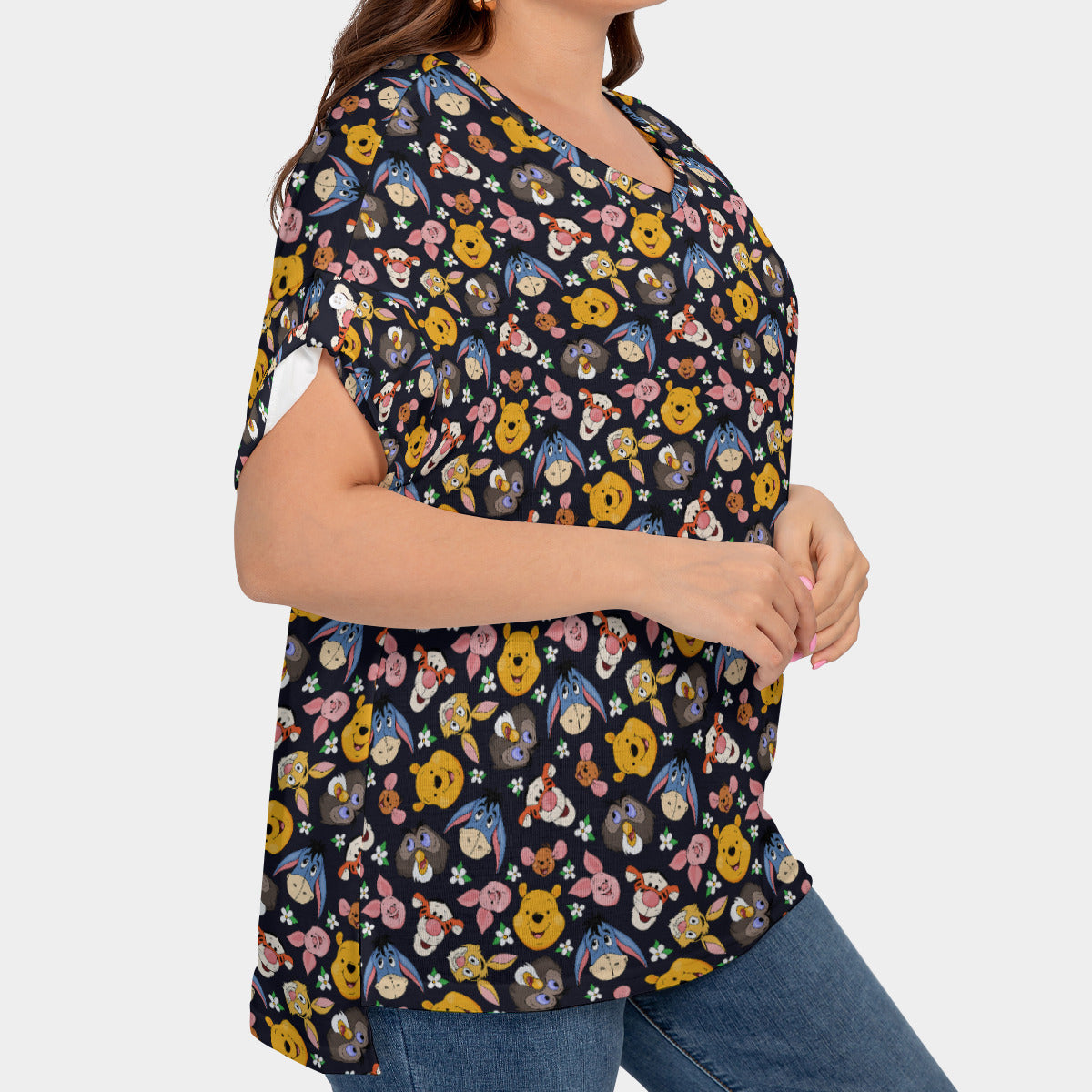 Hundred Acre Wood Friends Women's Plus Size Short Sleeve T-shirt With Sleeve Loops
