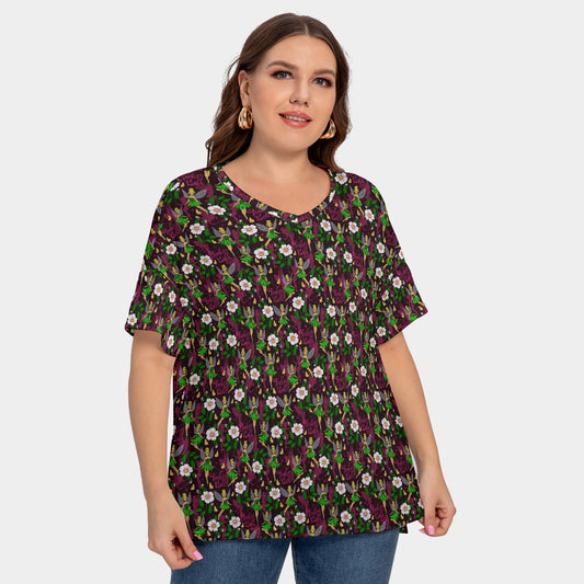 Tinker Bell Women's Plus Size Short Sleeve T-shirt With Sleeve Loops