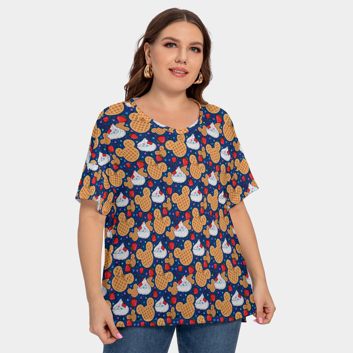 Waffles Women's Plus Size Short Sleeve T-shirt With Sleeve Loops