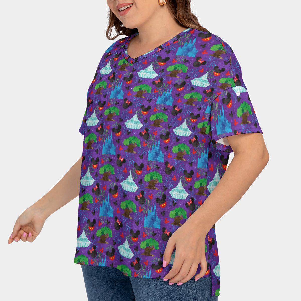 Park Hopper Fireworks Women's Plus Size Short Sleeve T-shirt With Sleeve Loops