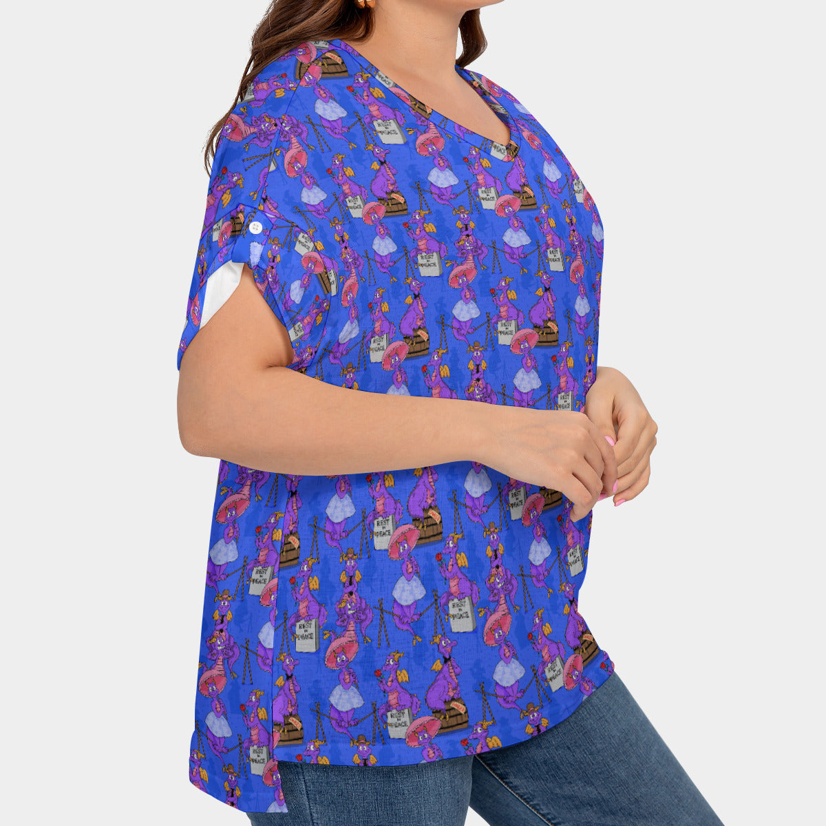 Haunted Mansion Figment Women's Plus Size Short Sleeve T-shirt With Sleeve Loops