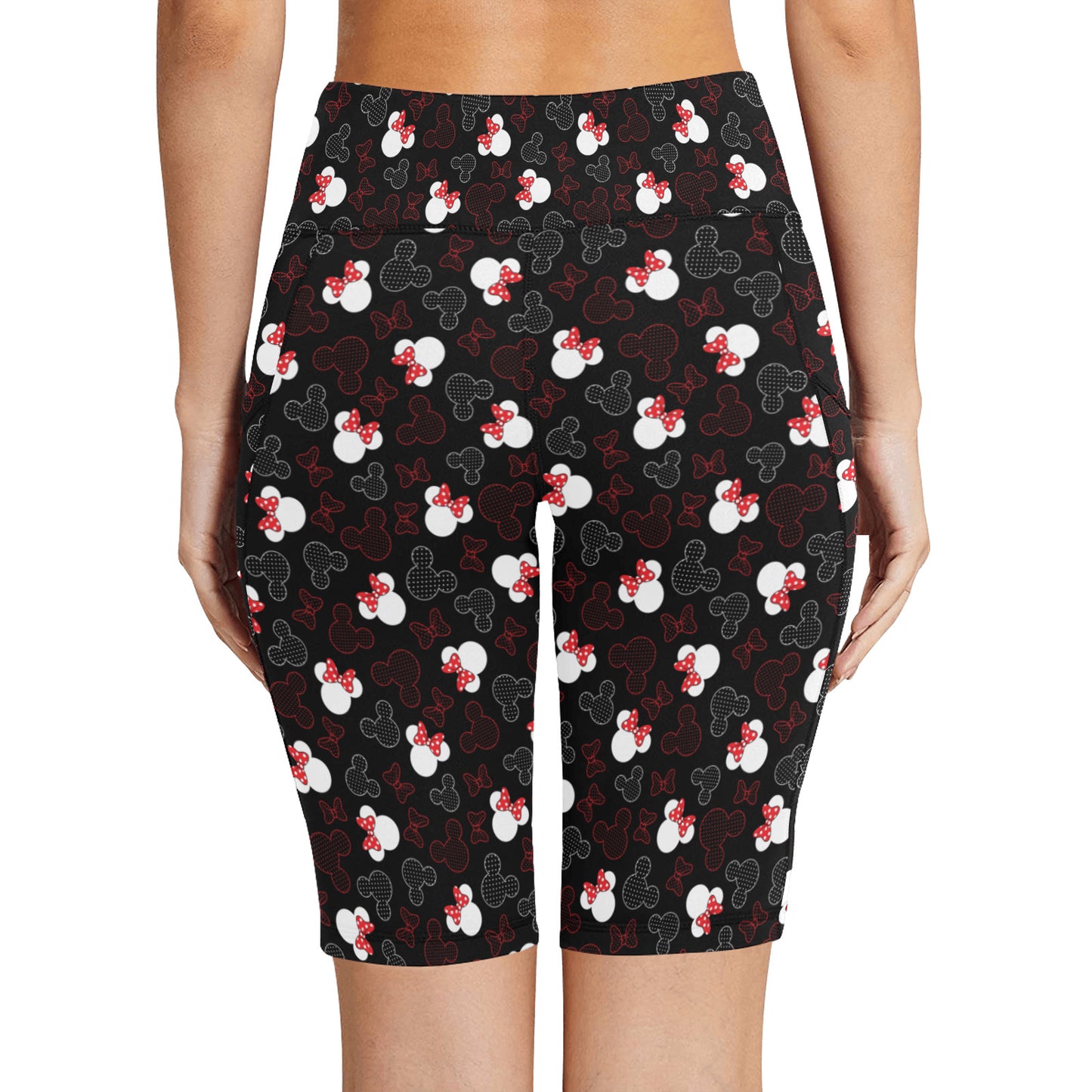 Mickey And Minnie Dots Women's Athletic Workout Half Tights Leggings With Side Pockets