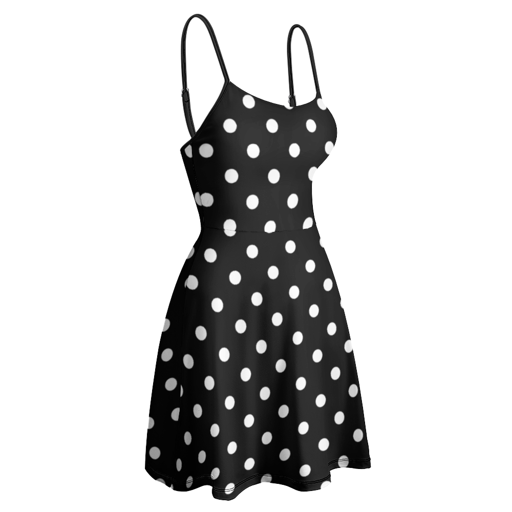 Black With White Polka Dots Women's Sling Short Dress