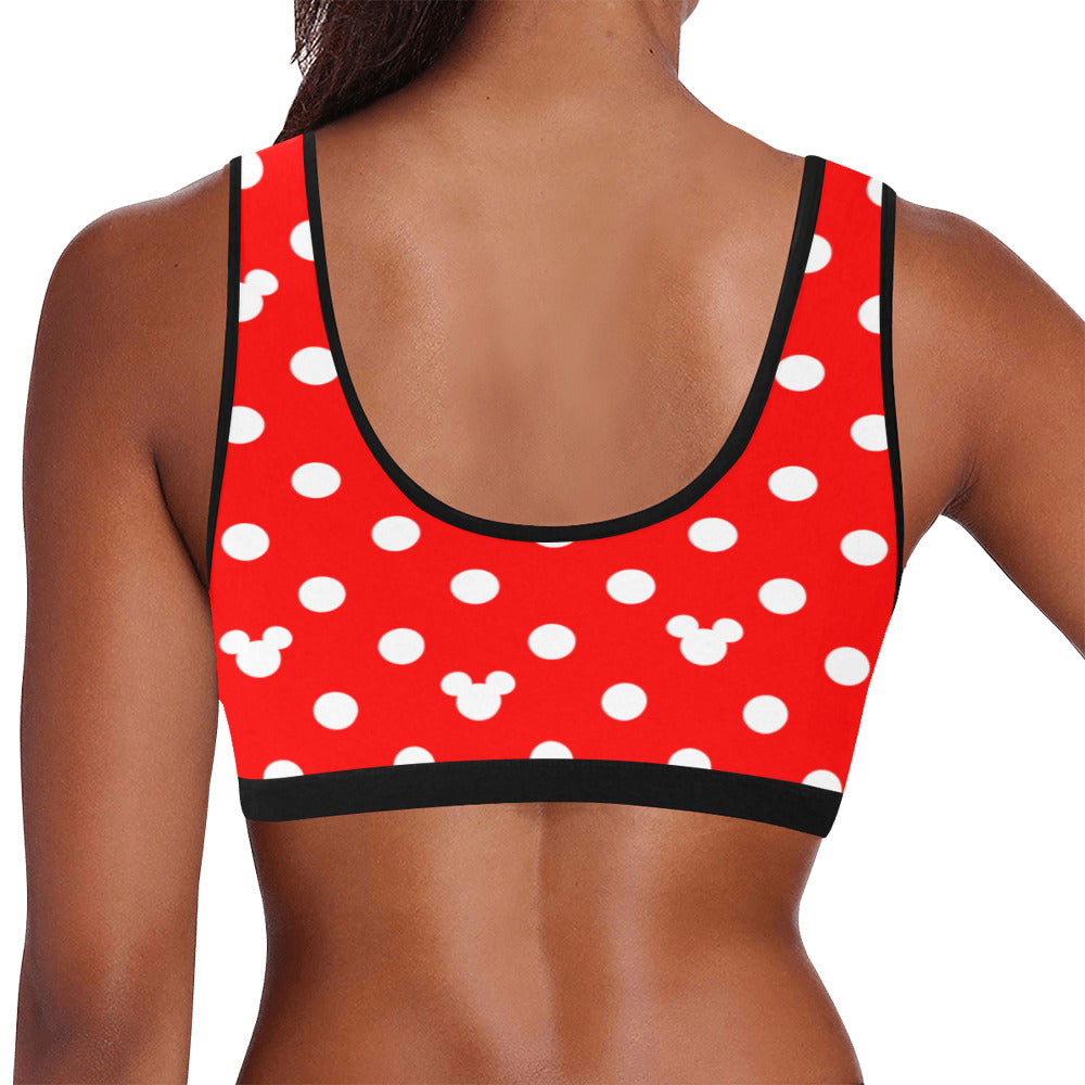 Red With White Mickey Polka Dots Women's Sports Bra