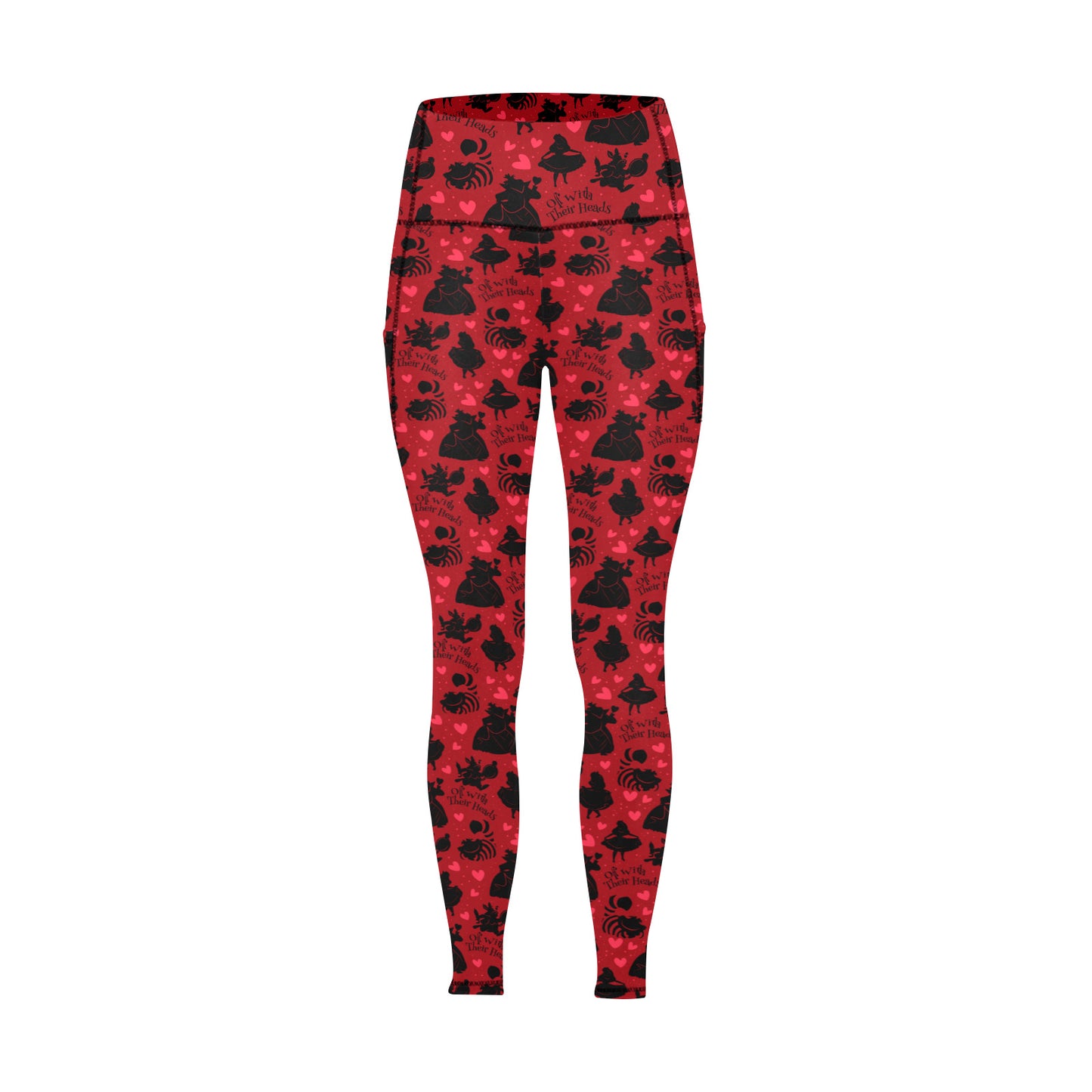 Disney Alice In Wonderland Queen Of Hearts Off With Their Heads Women's Athletic Leggings With Pockets