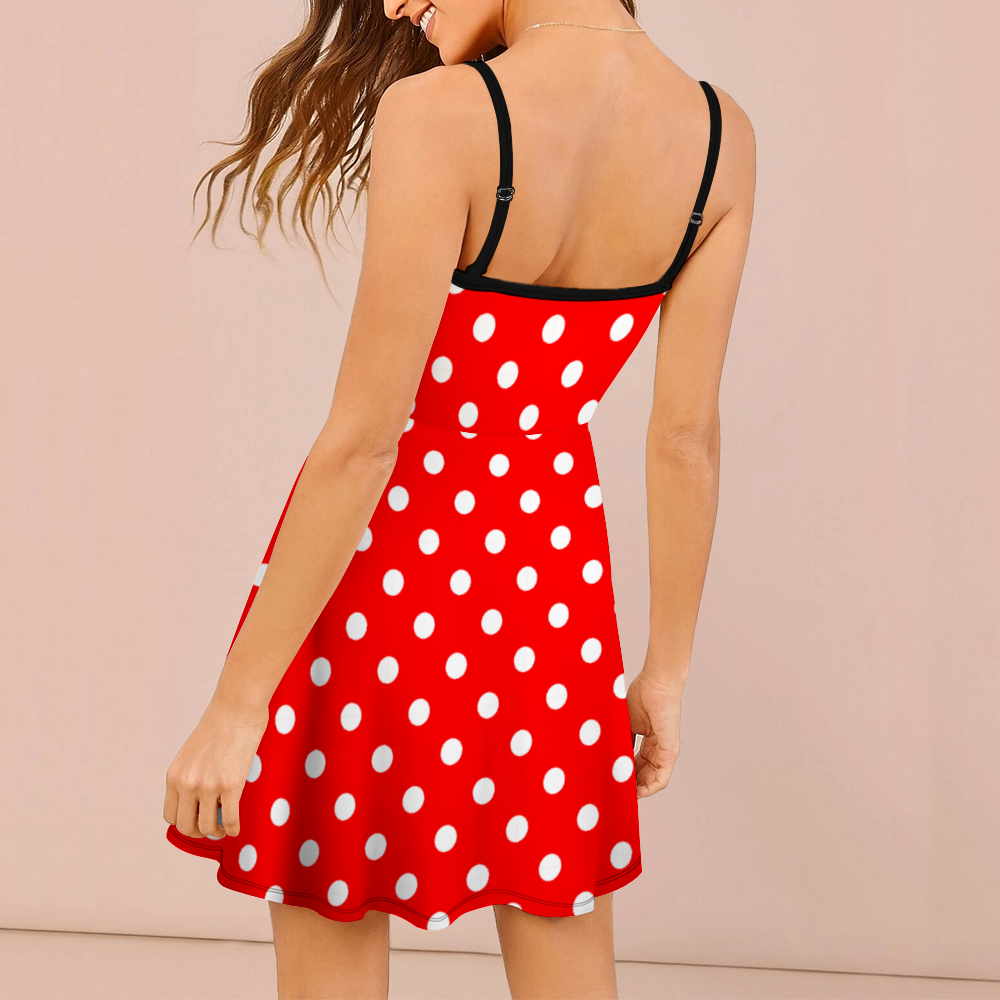 Red With White Polka Dots Women's Sling Short Dress