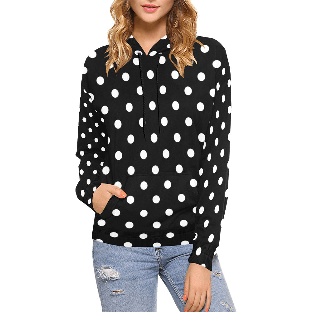 Black With White Polka Dots Hoodie for Women