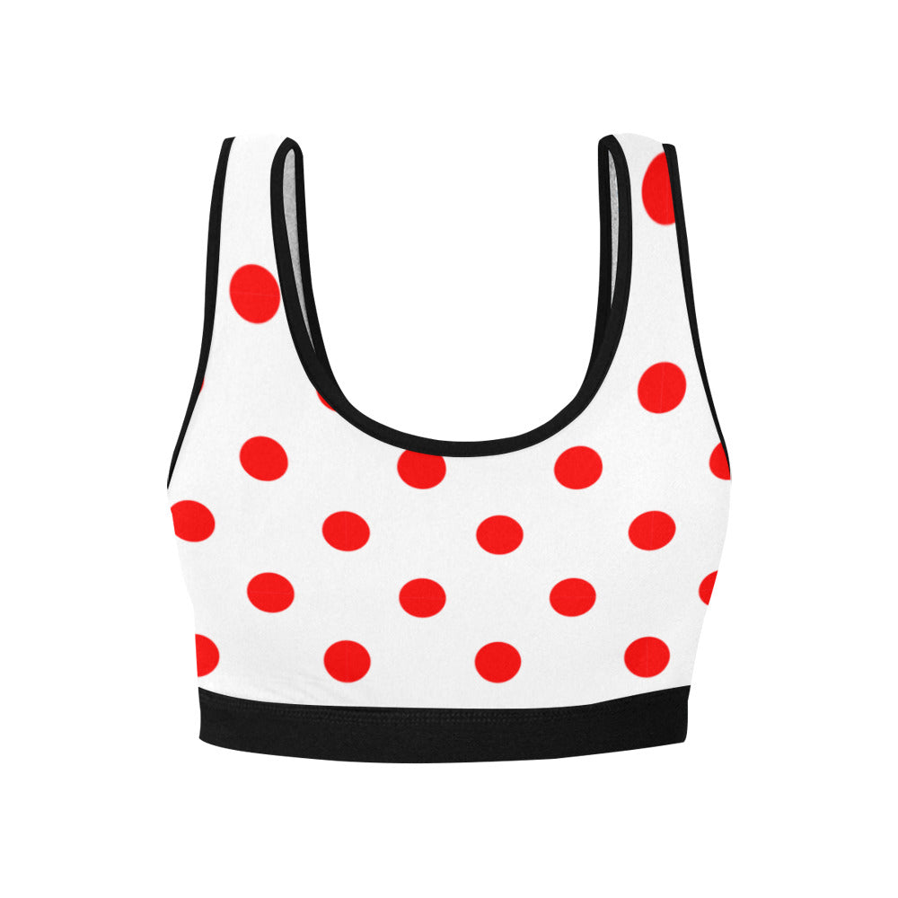 White With Red Polka Dots Women's Sports Bra