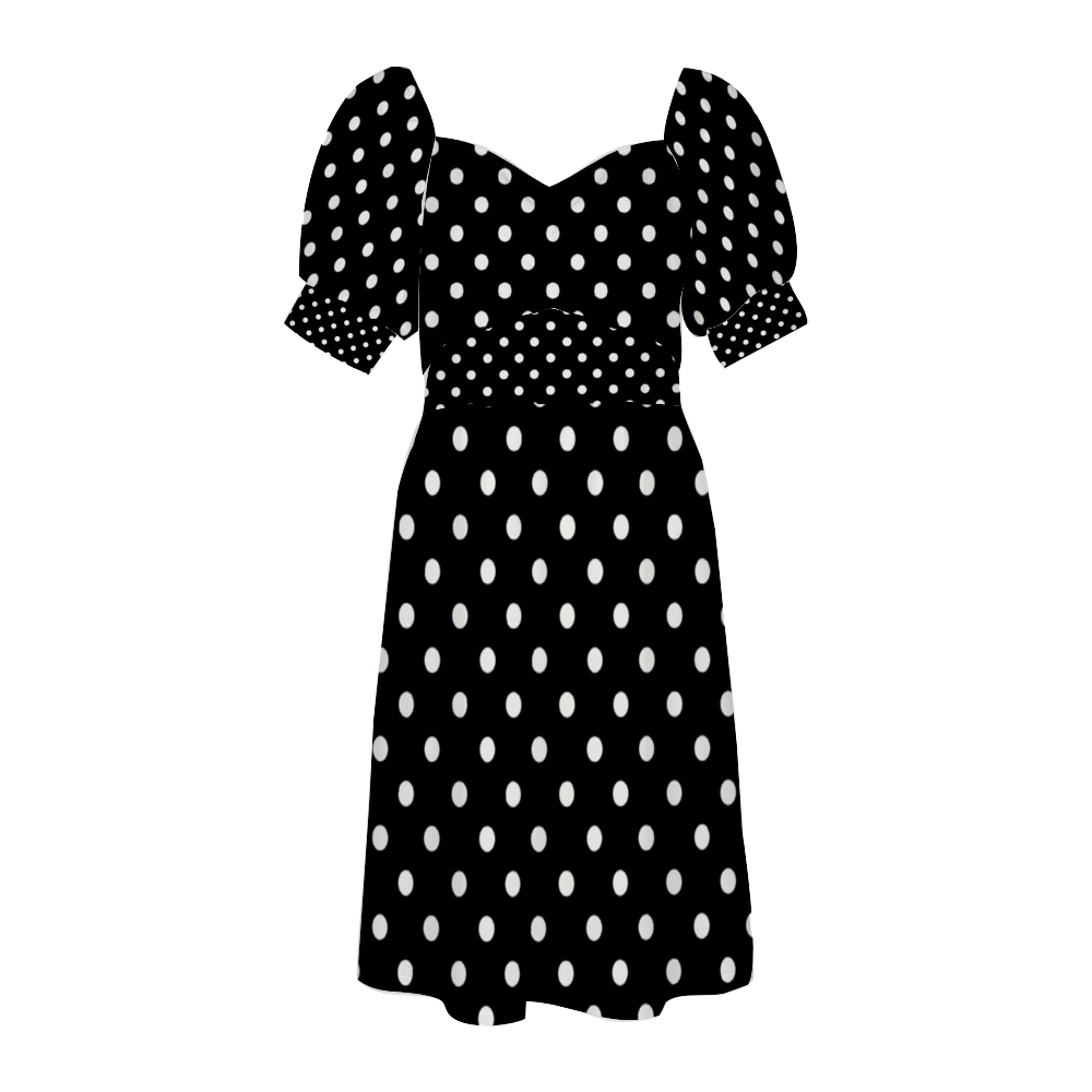 Black With White Polka Dots Women's Short Sleeve V-neck Knee-Length Dress