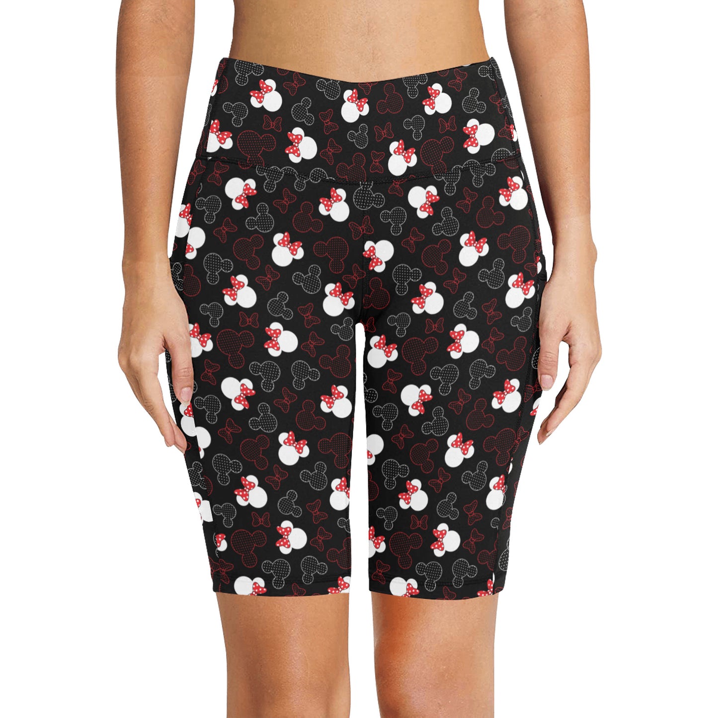 Mickey And Minnie Dots Women's Athletic Workout Half Tights Leggings With Side Pockets