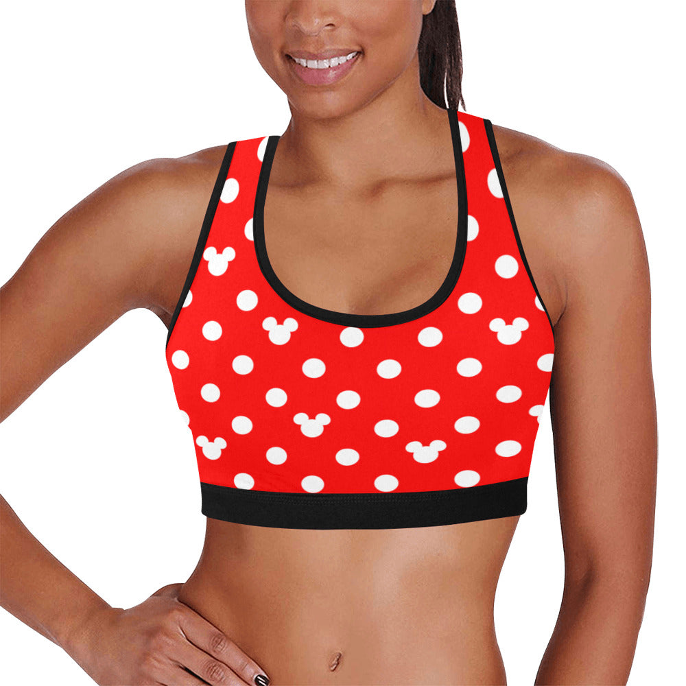 Red With White Mickey Polka Dots Women's Sports Bra