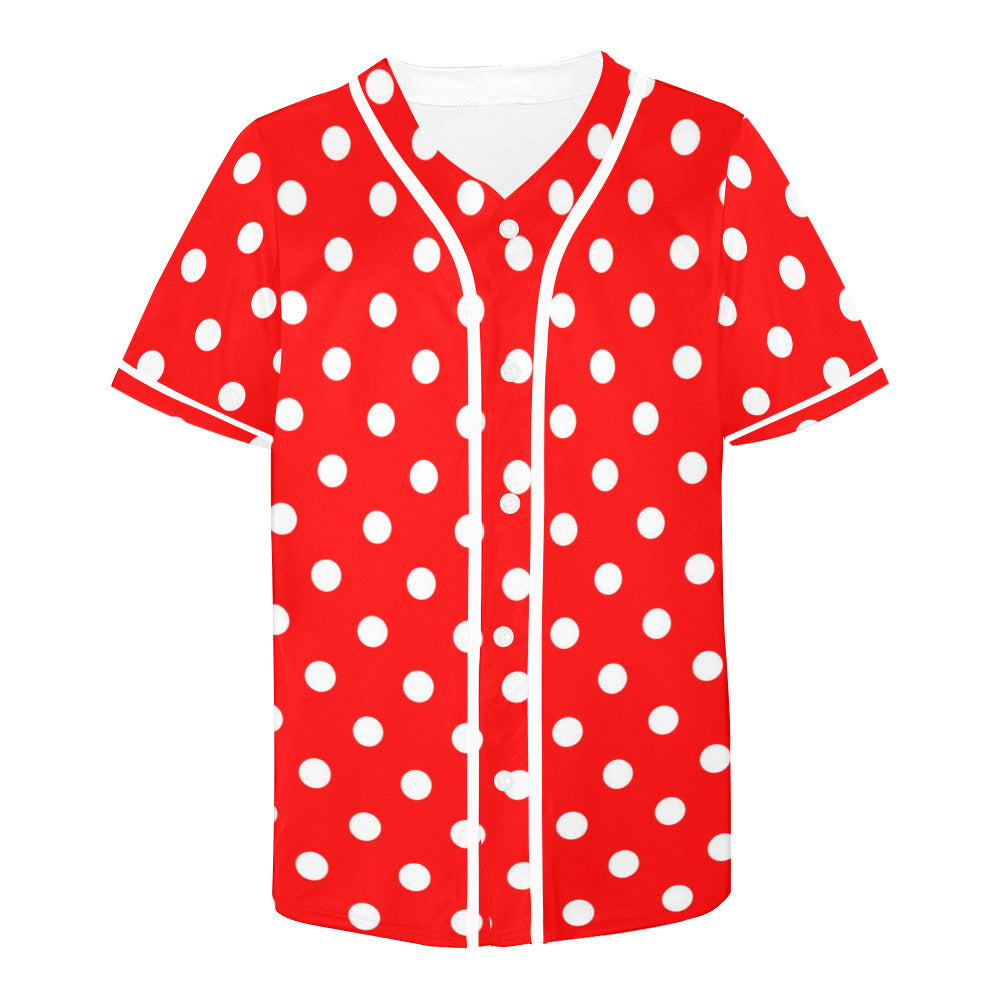Red With White Polka Dots Baseball Jersey