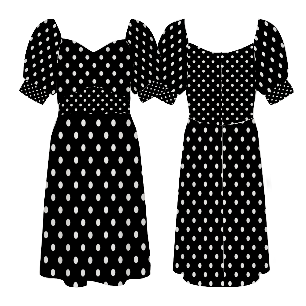 Black With White Polka Dots Women's Short Sleeve V-neck Knee-Length Dress