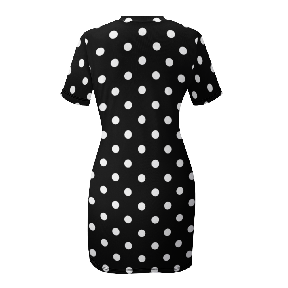 Black With White Polka Dots Women's Summer Short Dress