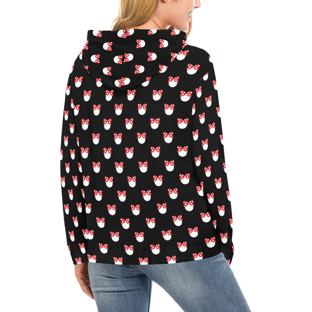 White Polka Dot Red Bow Hoodie for Women