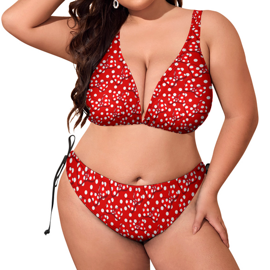 Red With White Polka Dot And Bows Plus Size Women's Two Piece Bikini