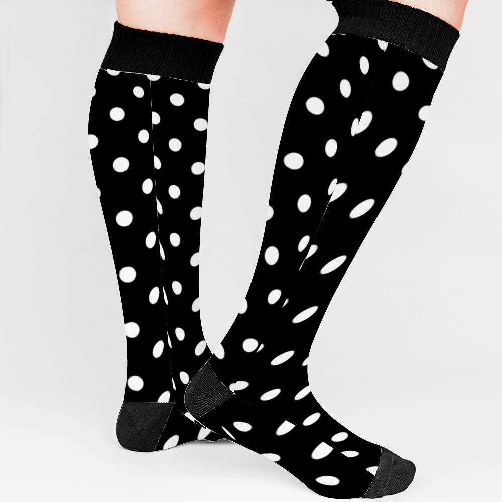 Black With White Polka Dots Over Calf Socks