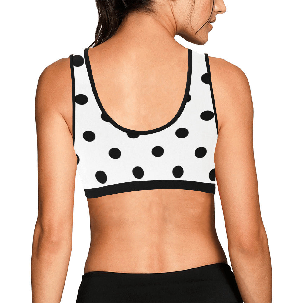 White With Black Polka Dots Women's Sports Bra