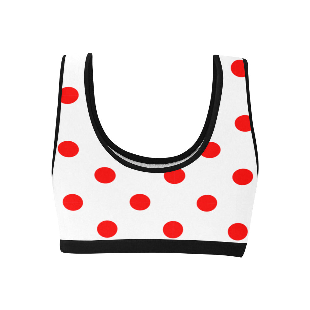 White With Red Polka Dots Women's Sports Bra