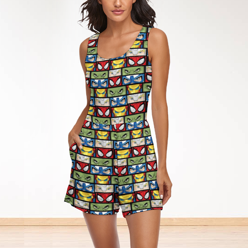 Super Heroes Eyes Women's Sleeveless Jumpsuit Romper With Pockets